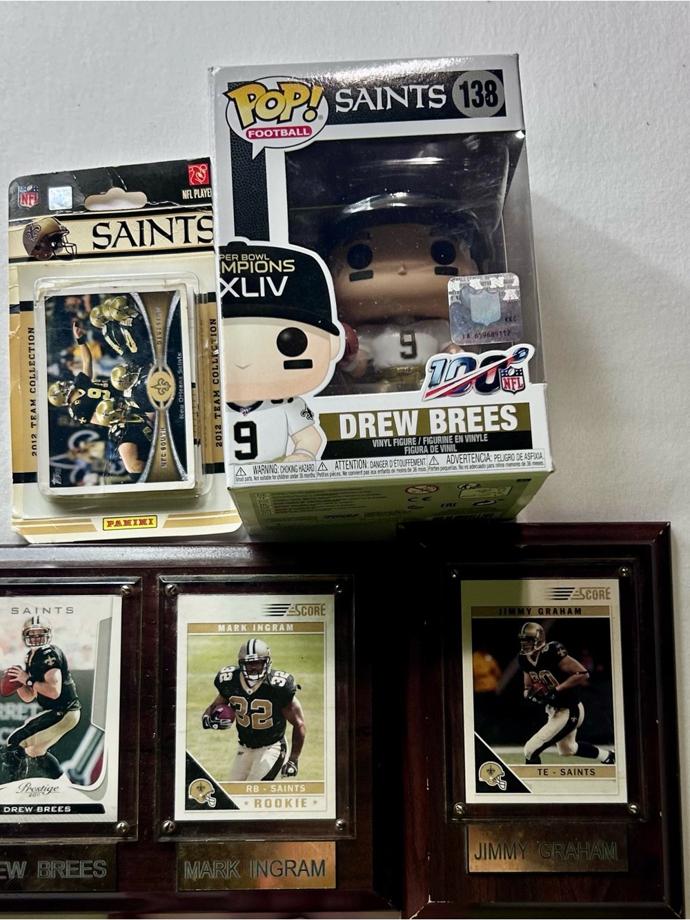NOLA Saints Memorabilia Lot - Drew Brees Funko Pop #138, Framed Cards, Pack